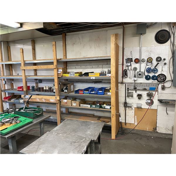 CONTENTS OF WALL / SHELVING UNIT INCLUDING, GRINDING DISCS, DRILL BITS, INSULATORS, CASTERS, BINS &
