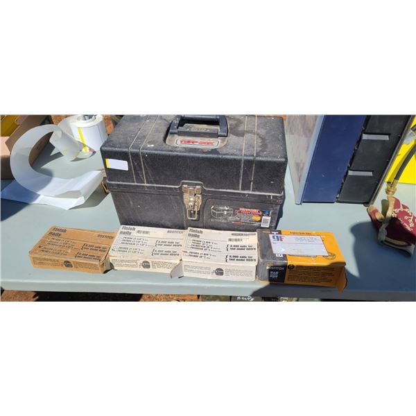 TUFF BOX- 1 BOX OF STANLEY, 4 BOXES OF BOSTITCH 1-1/4 - 2" NAILS