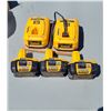 Image 1 : THREE DEWALT BATTERIES AND TWO CHARGERS