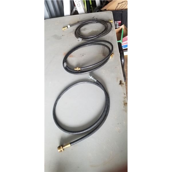 3 ASSORTED NATURAL GAS HOSES WITH FITTINGS