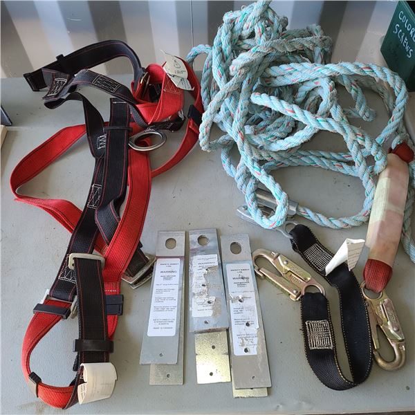 BUCKET WITH SAFETY HARNESS, ROPE AND THREE ROF ANCHOR BRACKETS