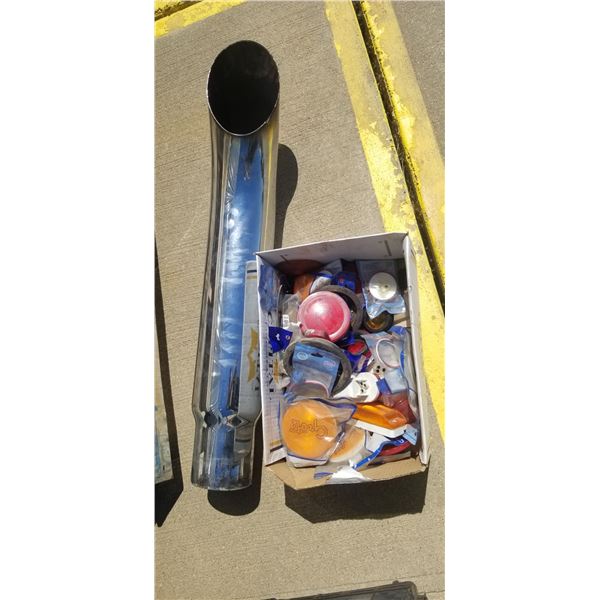 BOX OF ASSORTED TRAILER LIGHTS AND 5" EXHAUST STACK