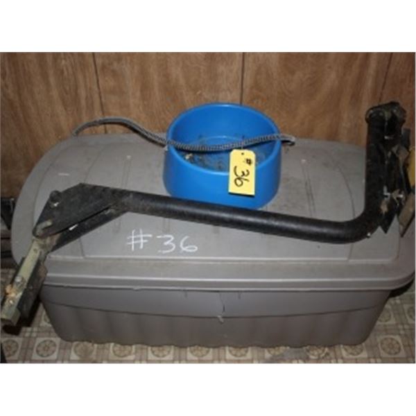 HEATED DOG BOWL, BIKE RACK, PLASTIC TUB C/W LID