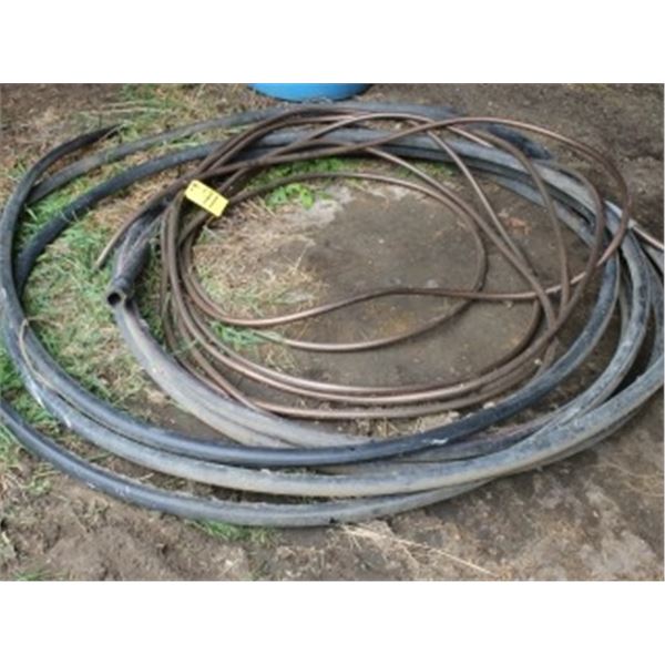 VARIOUS LENGTHS OF GARDEN HOSE, 1" PLASTIC PIPE