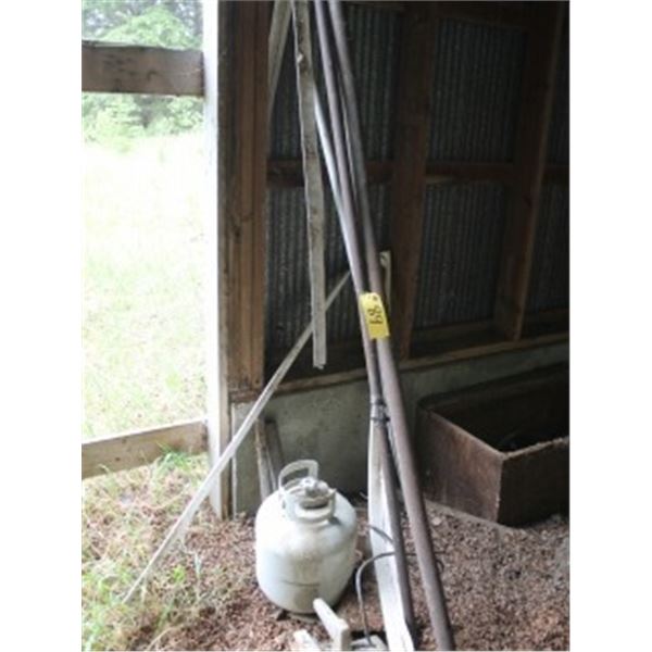 2 PIPES, PROPANE TANK, SKILL SAW, BOX
