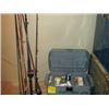Image 1 : APPROX 8 FISHING RODS & LRG TACKLE BOX C/W CONTENTS