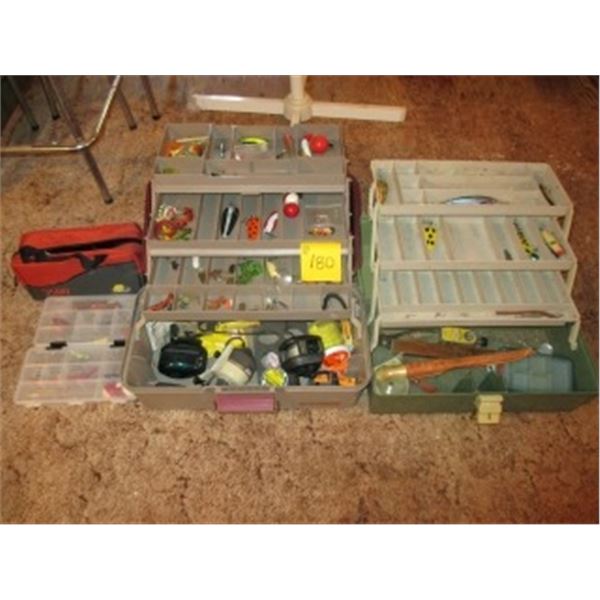 2 TACKLE BOXES & CONTENTS, 3 SMALL TACKLE SETS