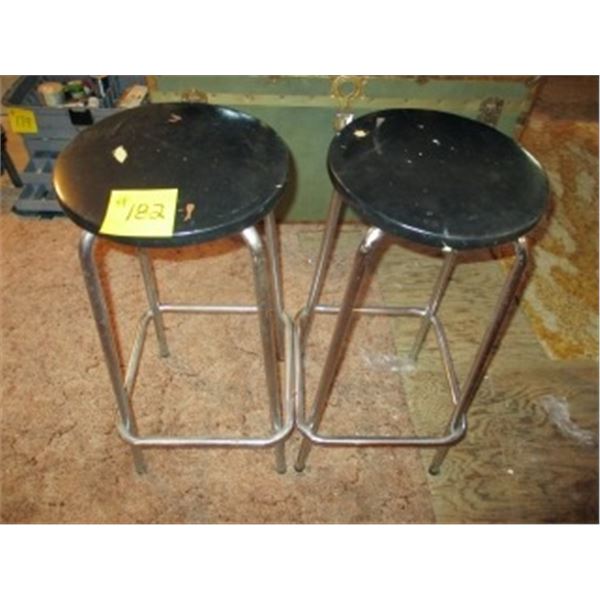 2 METAL STOOLS W/ BLACK VINYL SEATS