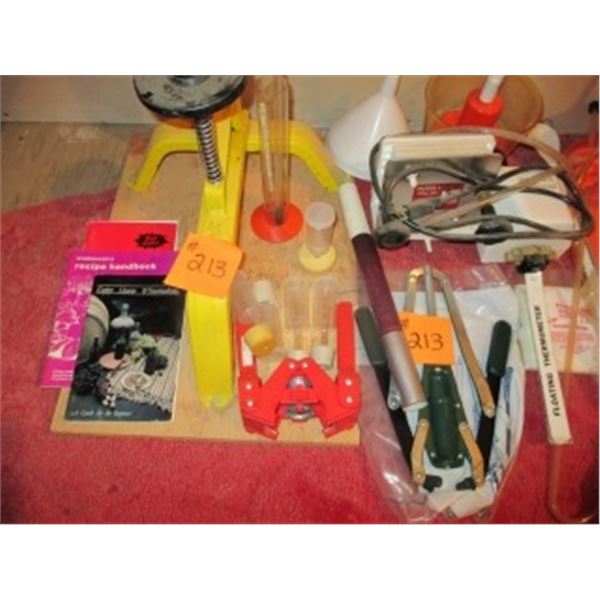 WINE BOTTLE CORKER, ASSORTED WINE MAKING SUPPLIES