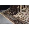 Image 2 : ORIENTAL POLYCHROME WOOL CARPET, GEOMETRIC FLORAL PATTERN, BEIGE W/BLACK BOARDERS, GOOD CONDITION (1