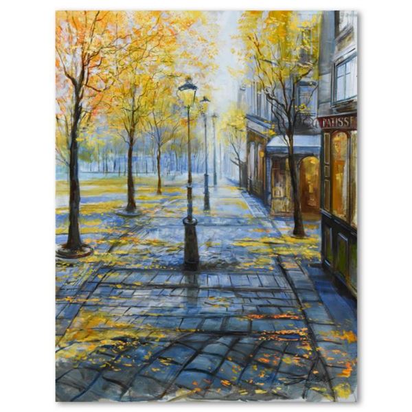 Vadik Suljakov, "Lamp Post in the Mist" Original Oil Painting on Canvas, Hand Signed with Letter of 