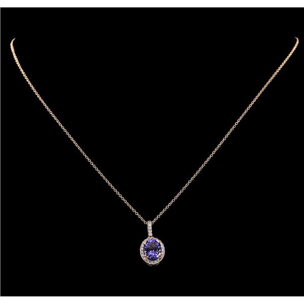 2.46 ctw Tanzanite and Diamond Pendant With Chain - 14KT Rose Gold