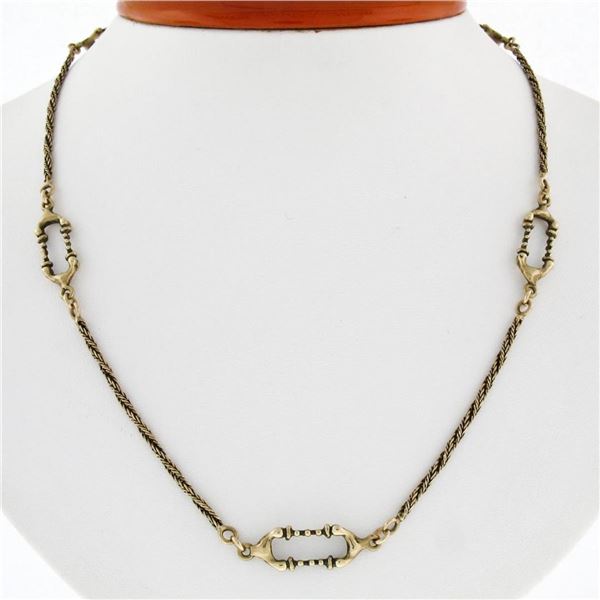 UNIQUE Vintage 18K Yellow Gold 20" Twisted & Open Bar Link Chain Necklace