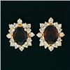 Image 2 : 14k Yellow Gold 3.80 ctw Oval Garnet & Layered Round Diamond Halo Stud Earrings