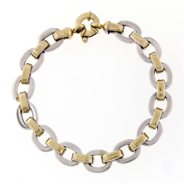 NEW Italian Solid 14K TT Gold 8" Interlocking Oval Link Chain Bracelet