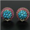 Image 6 : Vintage 14K Yellow Gold 3.56 ctw Turquoise Diamond & Ruby Cluster Button Earring