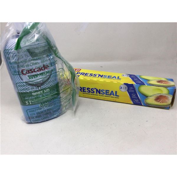 Lot of Kitchen Essentials, Cascade Dish Soap and Multipurpose Sealing Wrap