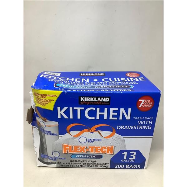 Kirkland Kitchen flex tech trash bags 200count 13 gal