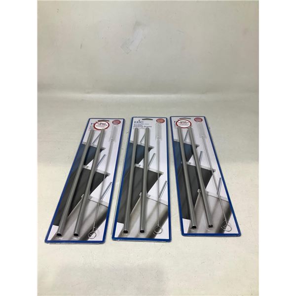 NEW Hic Stainless Steel Tumbler Drinking Straws With Cleaning Brush Lot 3