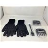 Image 1 : 14" Heat Resistant BBQ Gloves With BBQ Brush And BBQ Bear Claws For Shredding Meat