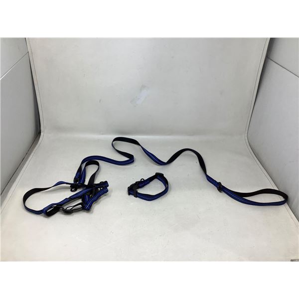 Blue And Black Matching Dog Collar And Leash