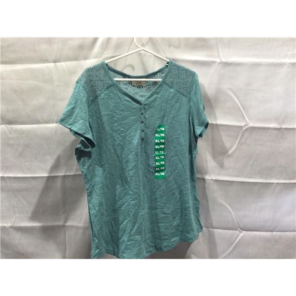 Ladies Bleu gray short sleave lace shirt XL