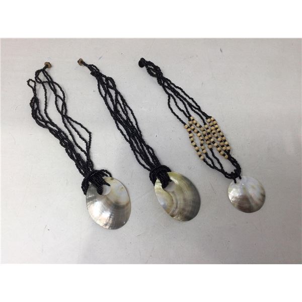 Lot of 3 hand crafted shell and bead necklaces
