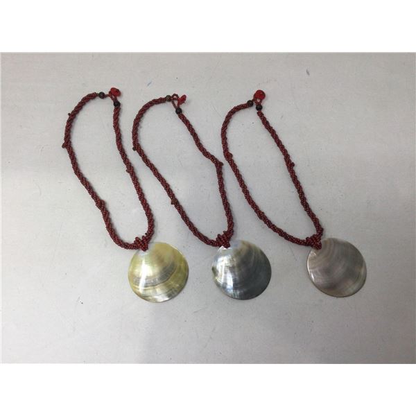 Lot of 3 hand crafted shell and bead necklaces