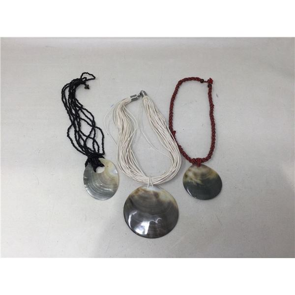 Lot of 3 hand crafted shell and bead necklaces