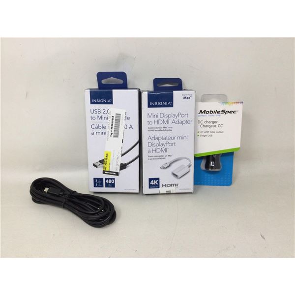 Lot of 4 assorted NEW electronic items adapters, chargers, etc