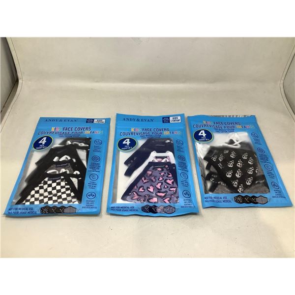 Lot of 3 x 4 pack kids fun printed resusable masks