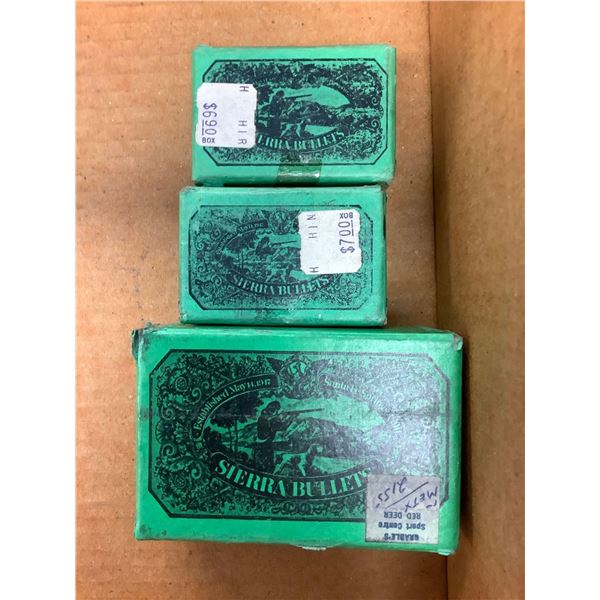 Lot of 3 Vintage Sierra Bullets 2 x 50 .22LR and 1 x 50 .30 cal 165gr all original boxes unopened