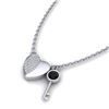 0.50 ctw Micro Black & Diamond Key to The Heart Necklace 14k White Gold - REF-28N6F