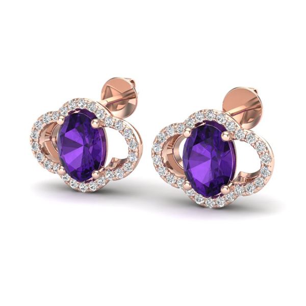 4 ctw Amethyst & Micro Pave VS/SI Diamond Earrings 10k Rose Gold - REF-45M3G