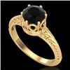 Image 1 : 1 ctw Fancy Black Diamond Engagment Art Deco Ring 18k Yellow Gold - REF-40N9F