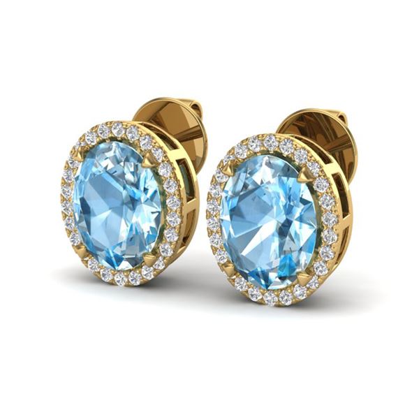 5.50 ctw Sky Blue Topaz & Micro VS/SI Diamond Earrings 18k Yellow Gold - REF-49A2N