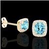 Image 2 : 2.50 ctw Sky Blue Topaz & Micro VS/SI Diamond Earrings 10k Yellow Gold - REF-30A8N
