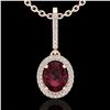 2 ctw Garnet & Micro Pave VS/SI Diamond Necklace Halo 14k Rose Gold - REF-37X5A