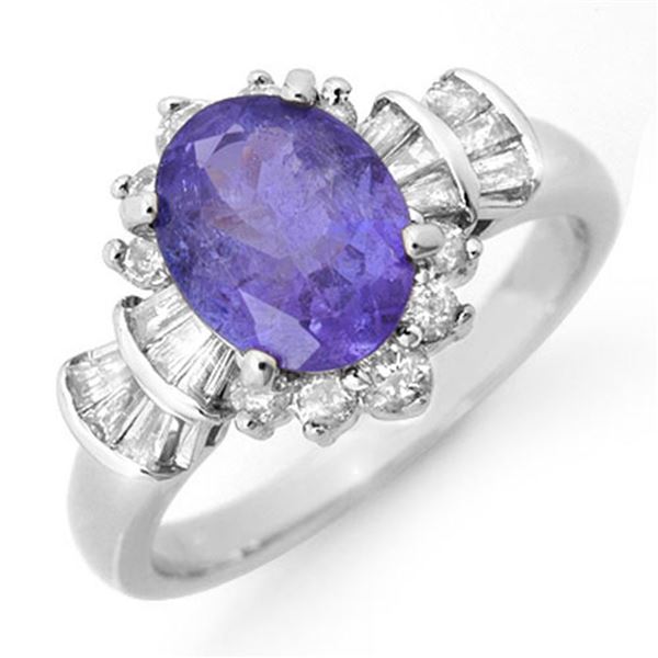 2.90 ctw Tanzanite & Diamond Ring 18k White Gold - REF-125F5M