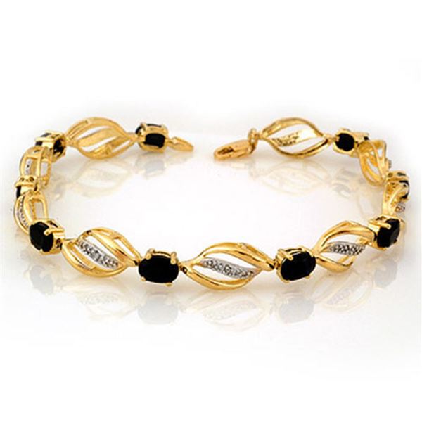 6.10 ctw Blue Sapphire & Diamond Bracelet 10k Yellow Gold - REF-45A3N
