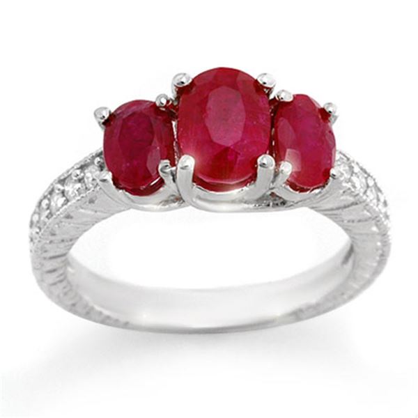 3.75 ctw Ruby & Diamond Ring 14k White Gold - REF-47W9H