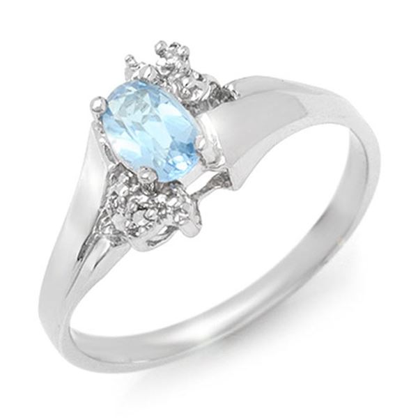 0.52 ctw Blue Topaz & Diamond Ring 18k White Gold - REF-23F2M