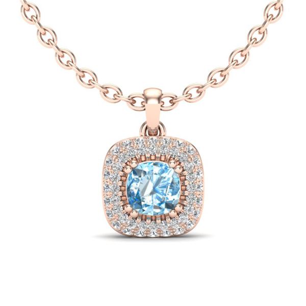 1.08 ctw Sky Blue Topaz & Micro VS/SI Diamond Necklace Halo 14k Rose Gold - REF-40N9F