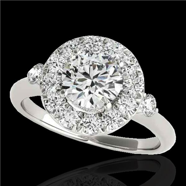 1.5 ctw Certified Diamond Solitaire Halo Ring 10k White Gold - REF-177M3G