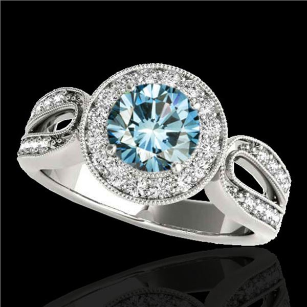 1.4 ctw SI Certified Fancy Blue Diamond Solitaire Halo Ring 10k White Gold - REF-130M6G