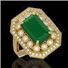Image 1 : 7.11 ctw Certified Emerald & Diamond Victorian Ring 14K Yellow Gold - REF-178K2Y