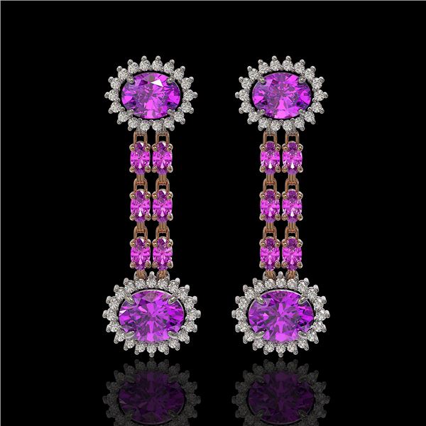 8.19 ctw Amethyst & Diamond Earrings 14K Rose Gold - REF-144W5H