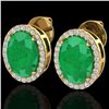 Image 1 : 5.50 ctw Emerald & Micro VS/SI Diamond Halo Earrings 18k Yellow Gold - REF-81F8M