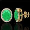 Image 2 : 5.50 ctw Emerald & Micro VS/SI Diamond Halo Earrings 18k Yellow Gold - REF-81F8M