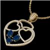Image 1 : 3 ctw Sapphire & Micro Pave Designer Heart Necklace 14k Yellow Gold - REF-134M5G